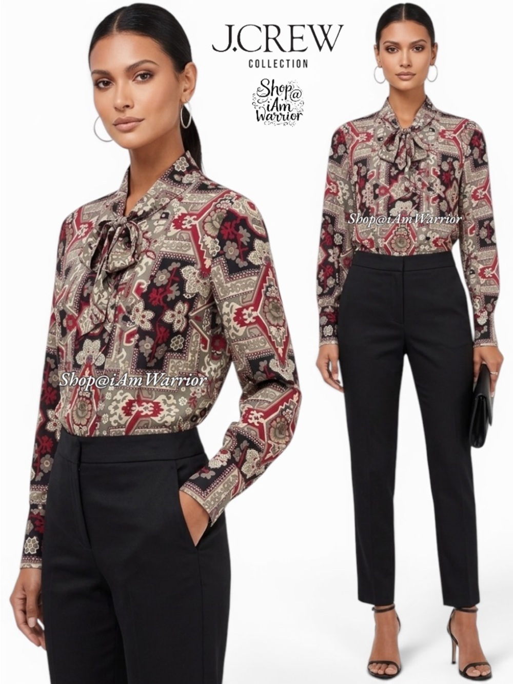 J.Crew Collection silk floral tapestry tie neck blouse *Shop@iAmWarrior